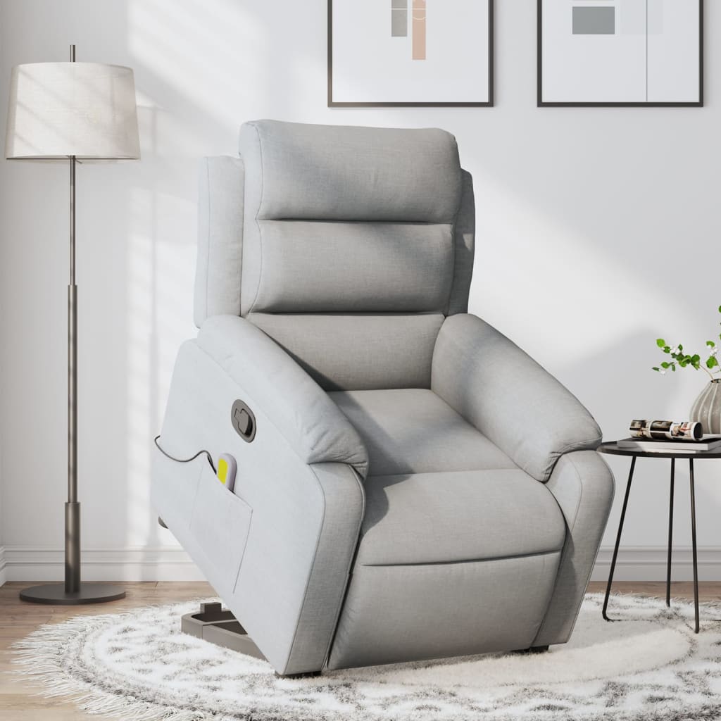 vidaXL Stand up Massage Recliner Chair Light Gray Fabric-0