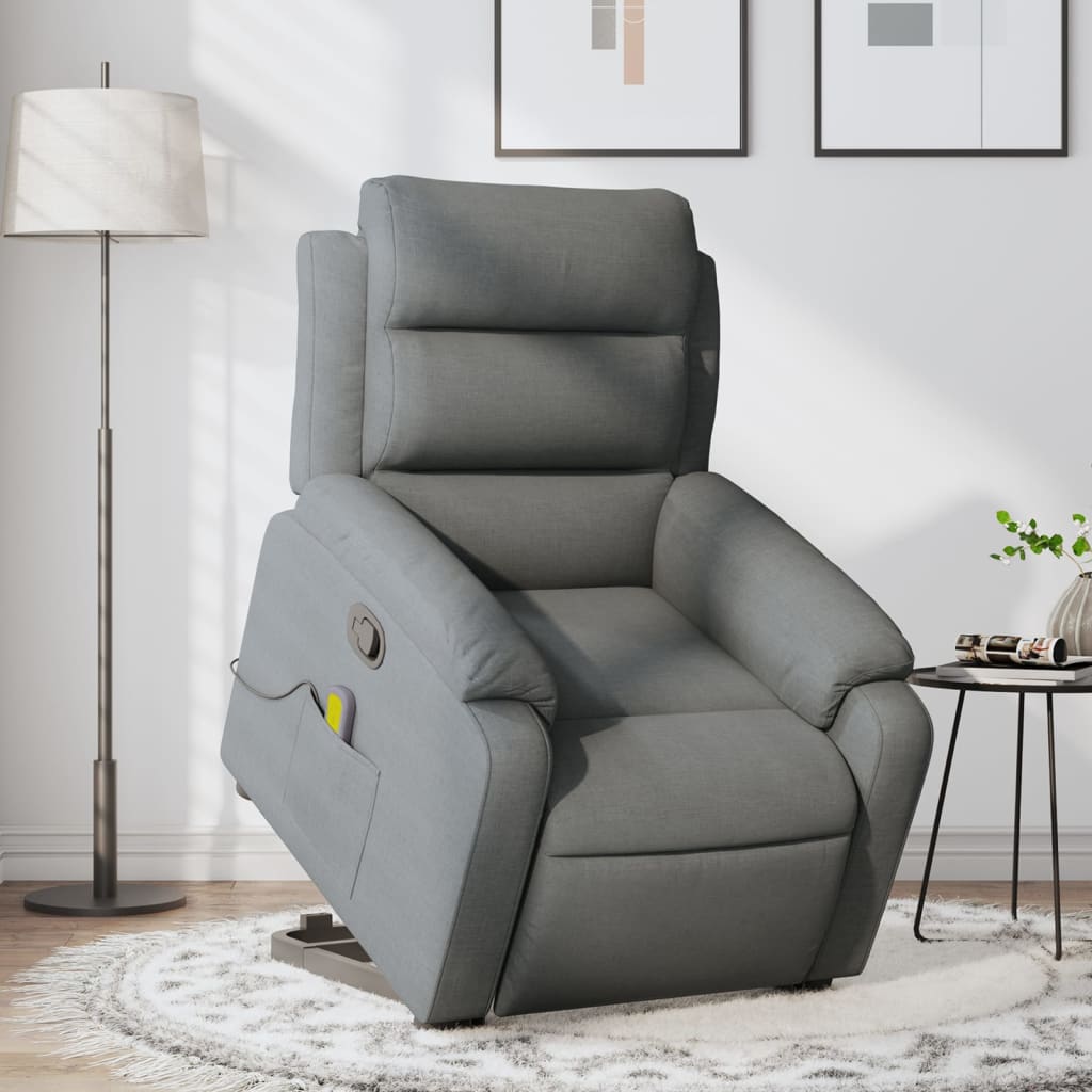 vidaXL Stand up Massage Recliner Chair Dark Gray Fabric-0