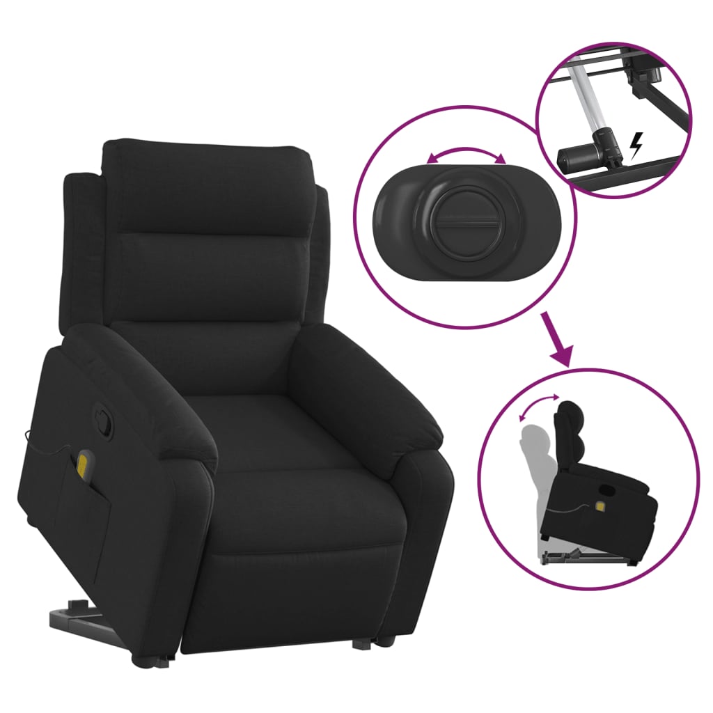 vidaXL Stand up Massage Recliner Chair Black Fabric-3