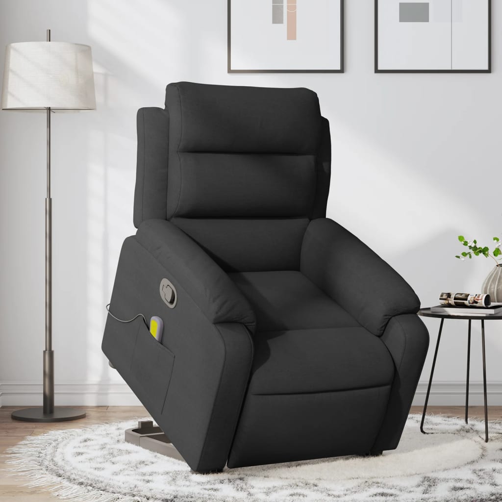 vidaXL Stand up Massage Recliner Chair Black Fabric-0