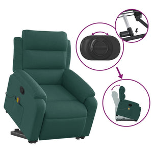 vidaXL Stand up Massage Recliner Chair Dark Green Fabric-3