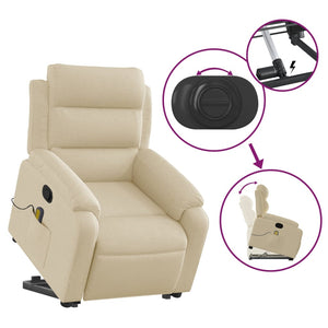 vidaXL Stand up Massage Recliner Chair Cream Fabric-3