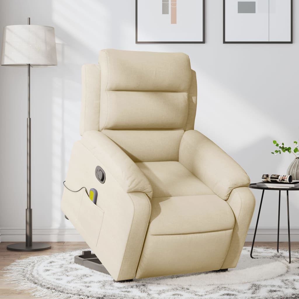 vidaXL Stand up Massage Recliner Chair Cream Fabric-0