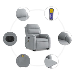 vidaXL Electric Stand up Massage Recliner Chair Light Gray Fabric-5