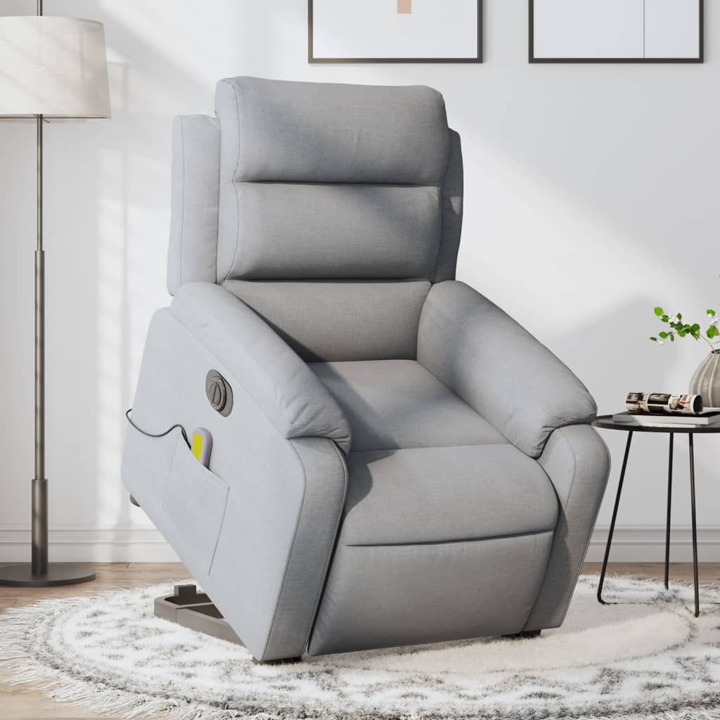 vidaXL Electric Stand up Massage Recliner Chair Light Gray Fabric-0