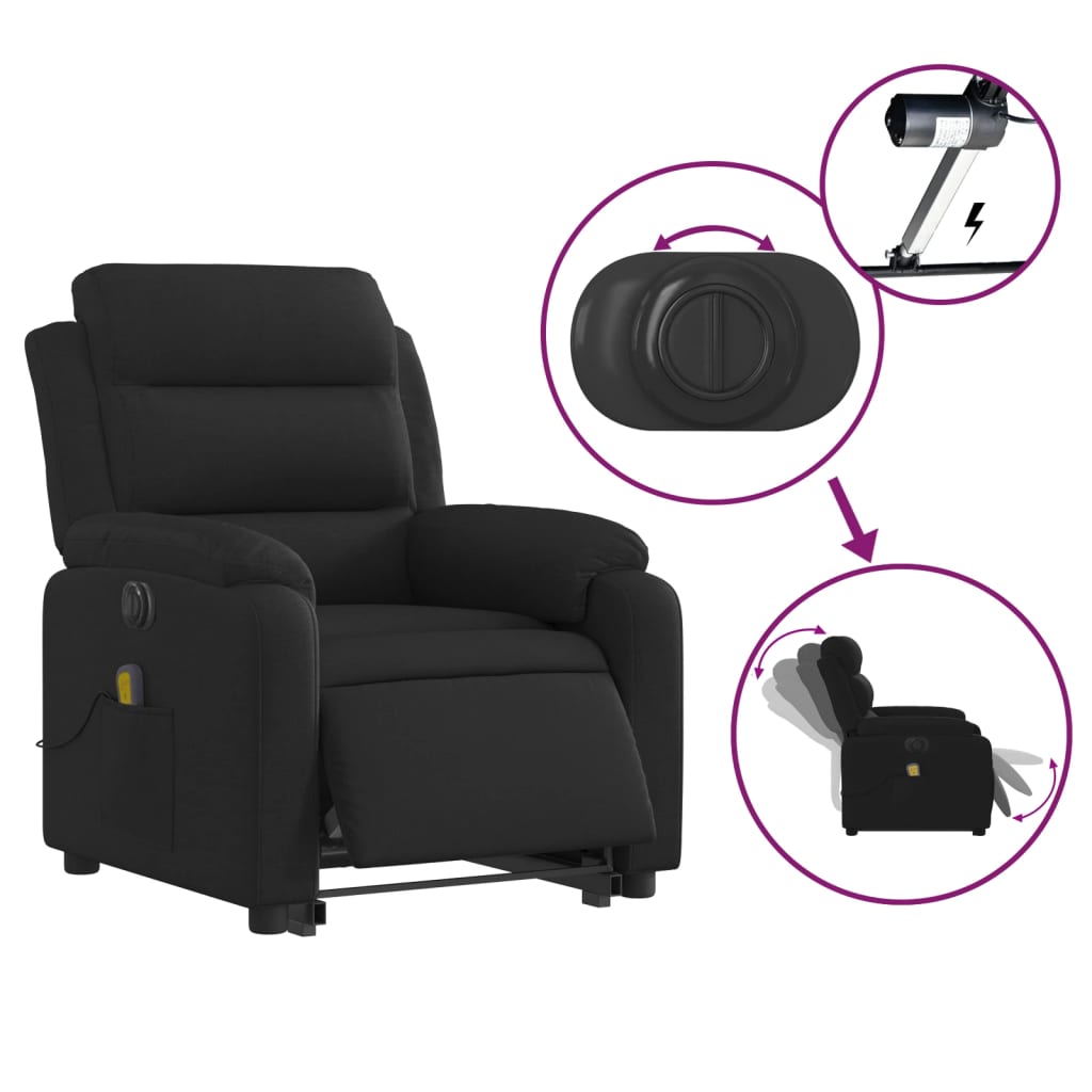 vidaXL Electric Stand up Massage Recliner Chair Black Fabric-3