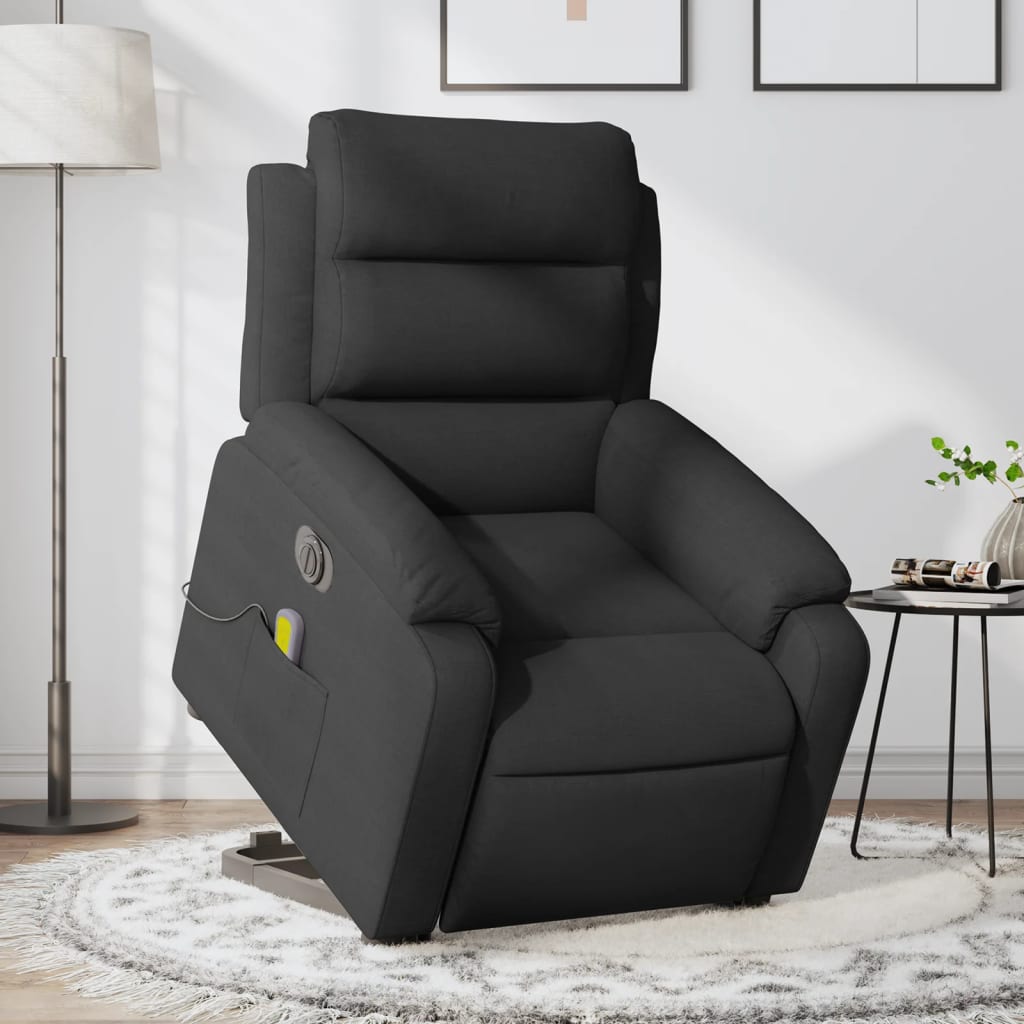 vidaXL Electric Stand up Massage Recliner Chair Black Fabric-0