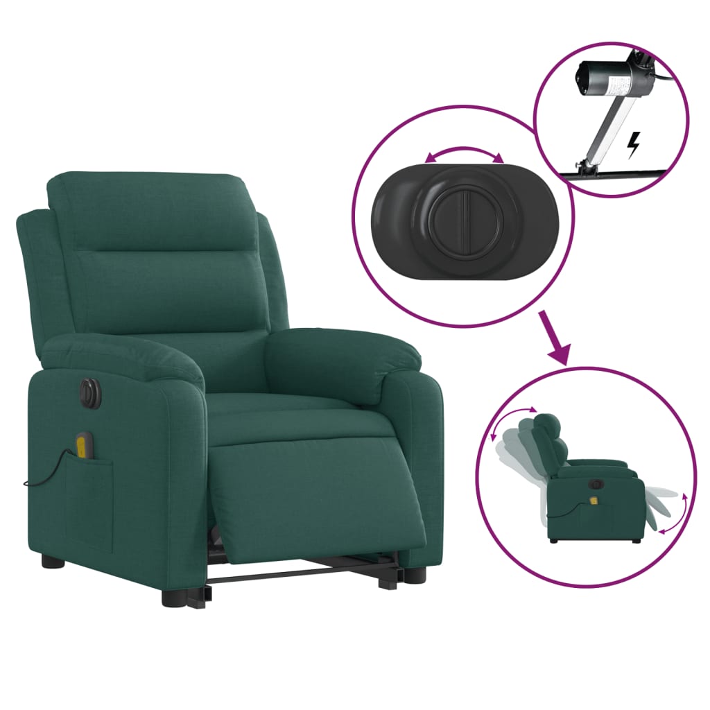 vidaXL Electric Stand up Massage Recliner Chair Dark Green Fabric-3