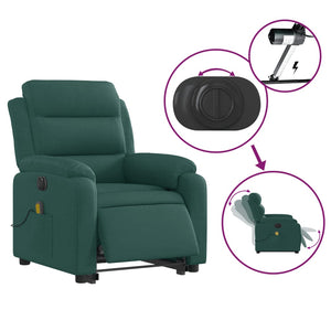 vidaXL Electric Stand up Massage Recliner Chair Dark Green Fabric-3