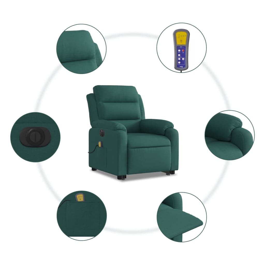 vidaXL Electric Stand up Massage Recliner Chair Dark Green Fabric-5