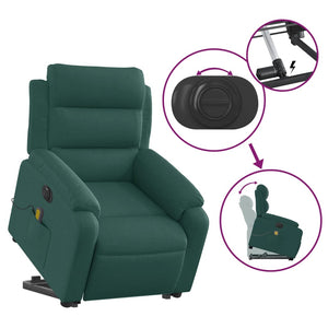 vidaXL Electric Stand up Massage Recliner Chair Dark Green Fabric-7