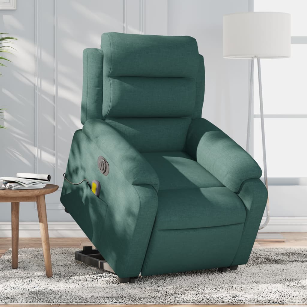 vidaXL Electric Stand up Massage Recliner Chair Dark Green Fabric-0