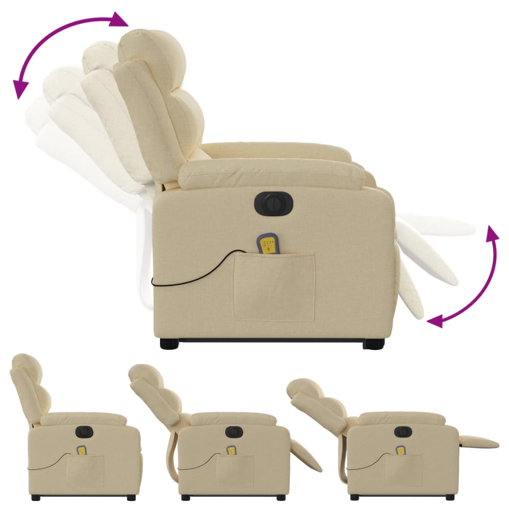 vidaXL Electric Stand up Massage Recliner Chair Cream Fabric-4