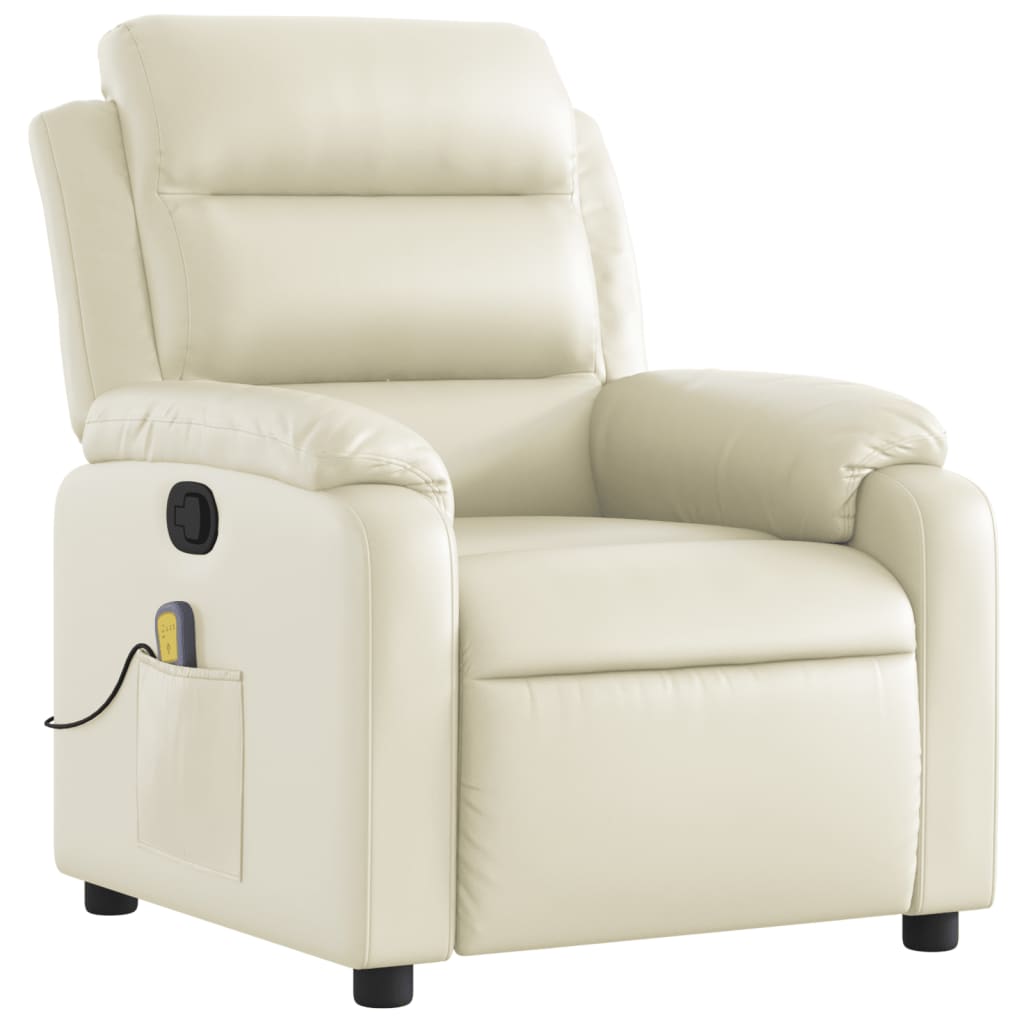 vidaXL Massage Recliner Chair Cream Faux Leather-1