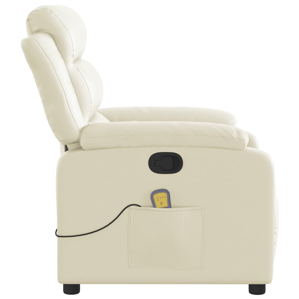 vidaXL Massage Recliner Chair Cream Faux Leather-6