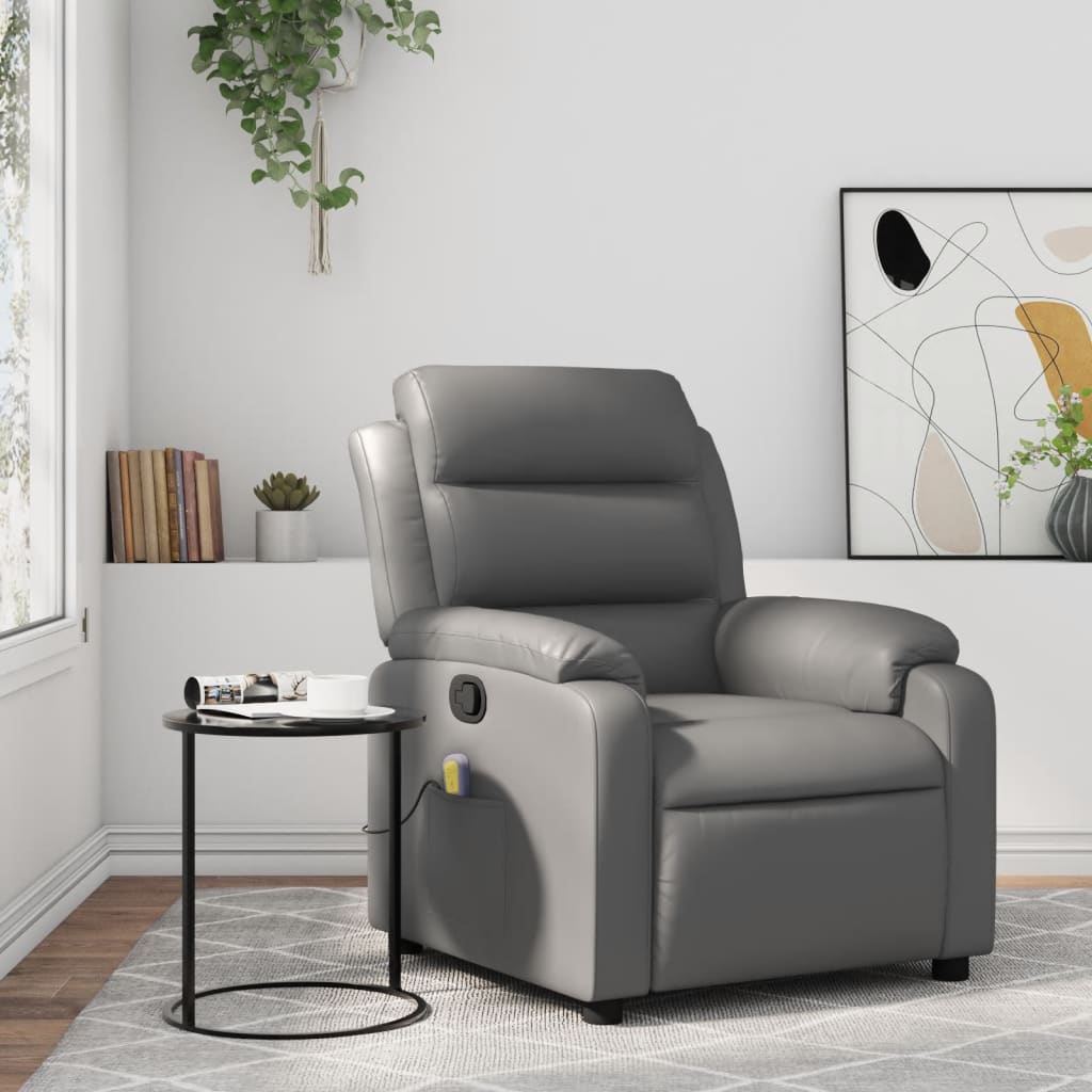 vidaXL Massage Recliner Chair Gray Faux Leather-0