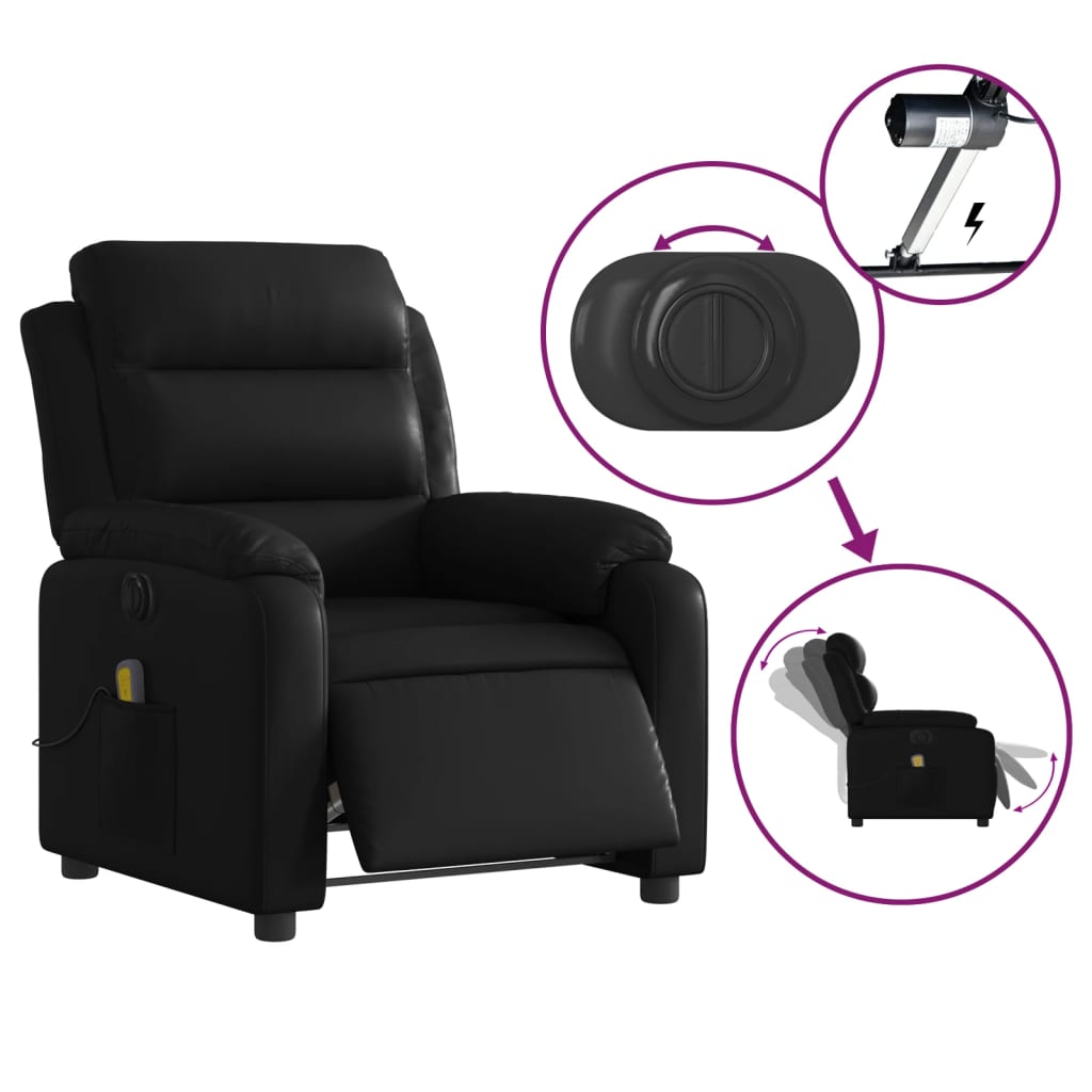 vidaXL Electric Massage Recliner Chair Black Faux Leather-3