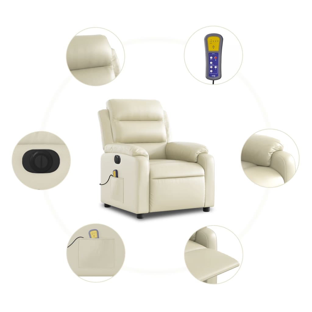 vidaXL Electric Massage Recliner Chair Cream Faux Leather-5