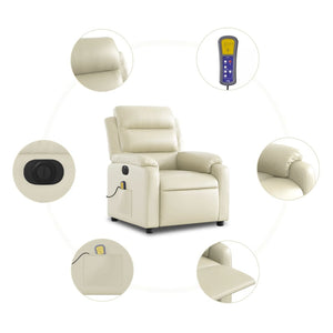 vidaXL Electric Massage Recliner Chair Cream Faux Leather-5