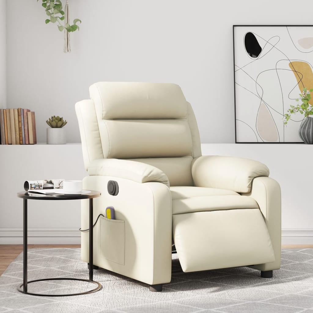 vidaXL Electric Massage Recliner Chair Cream Faux Leather-0