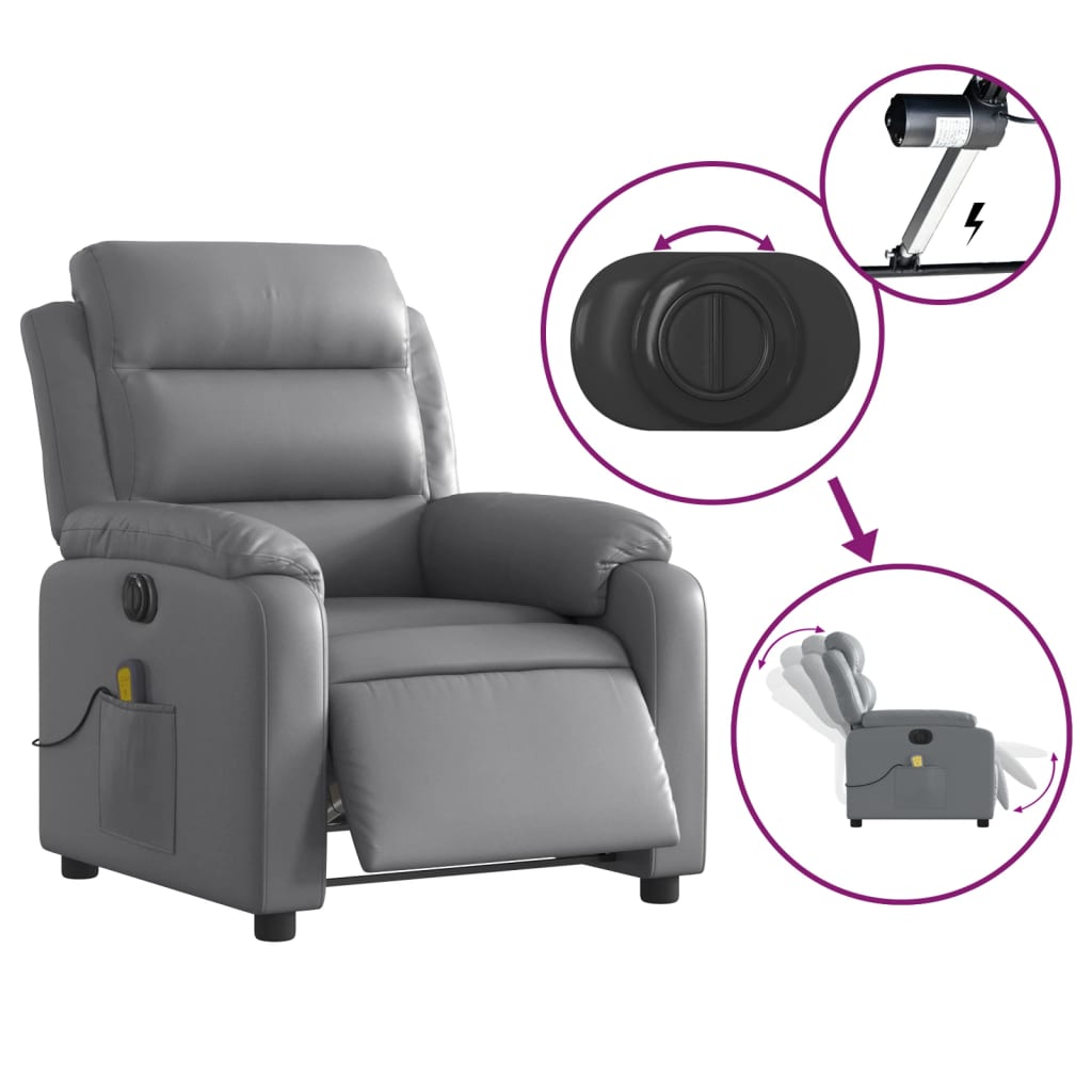 vidaXL Electric Massage Recliner Chair Gray Faux Leather-3