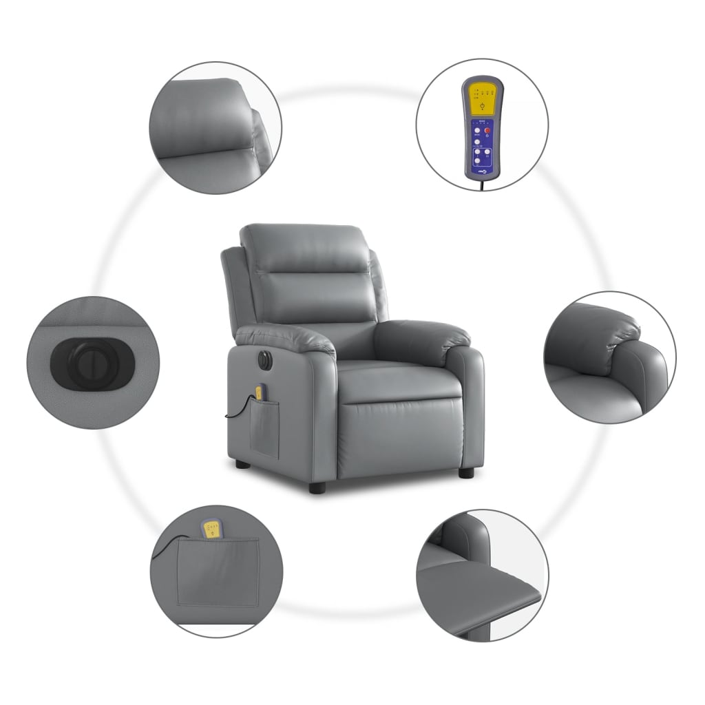 vidaXL Electric Massage Recliner Chair Gray Faux Leather-5