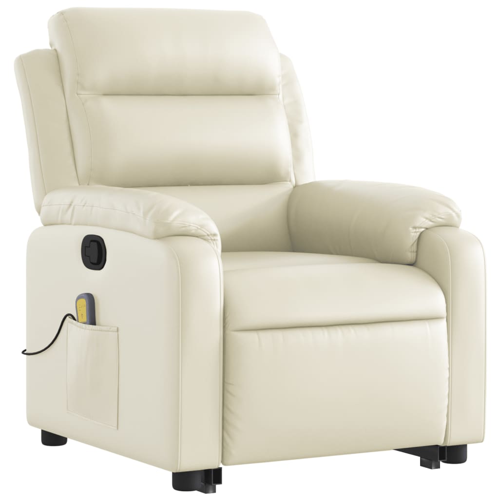 vidaXL Stand up Massage Recliner Chair Cream Faux Leather-1