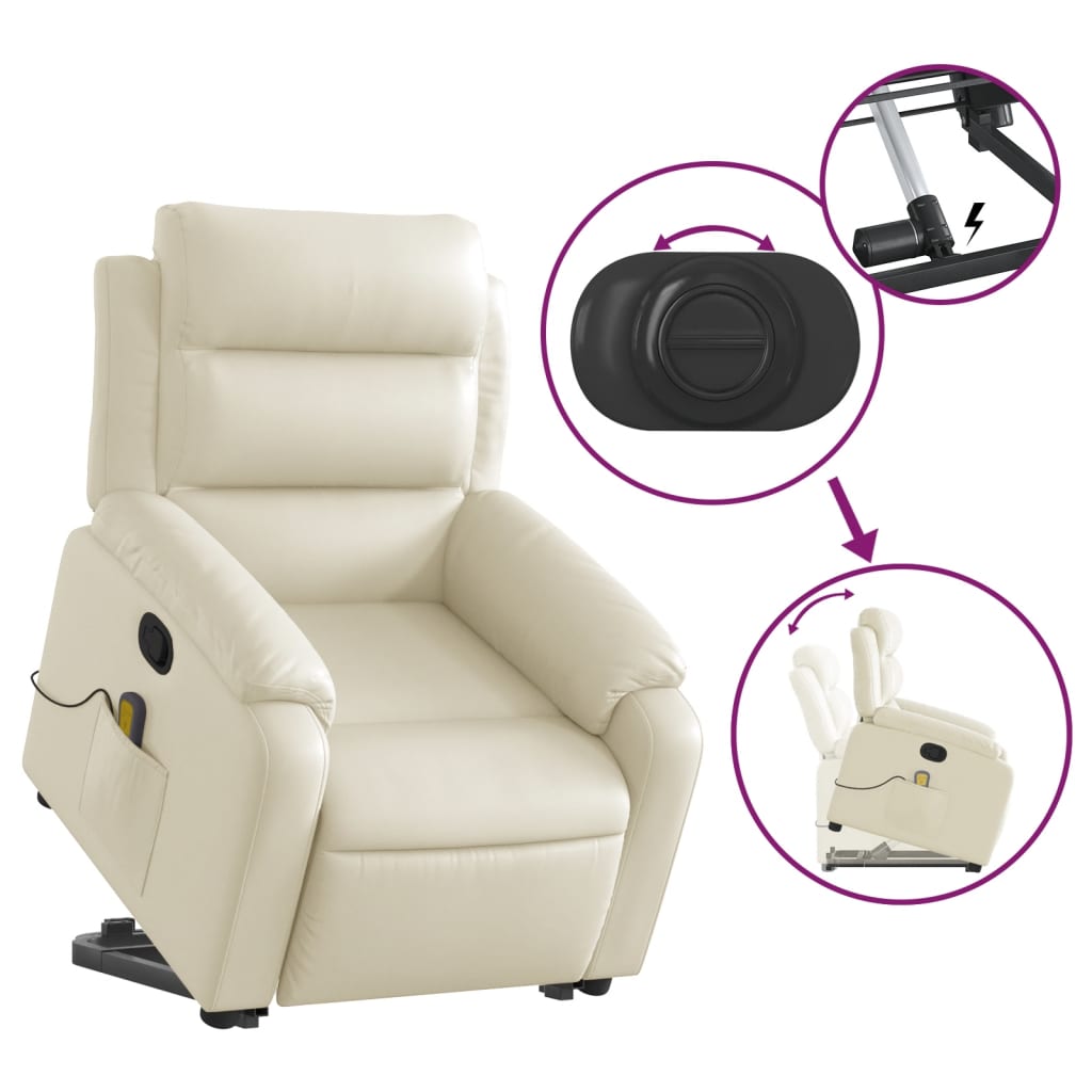 vidaXL Stand up Massage Recliner Chair Cream Faux Leather-3