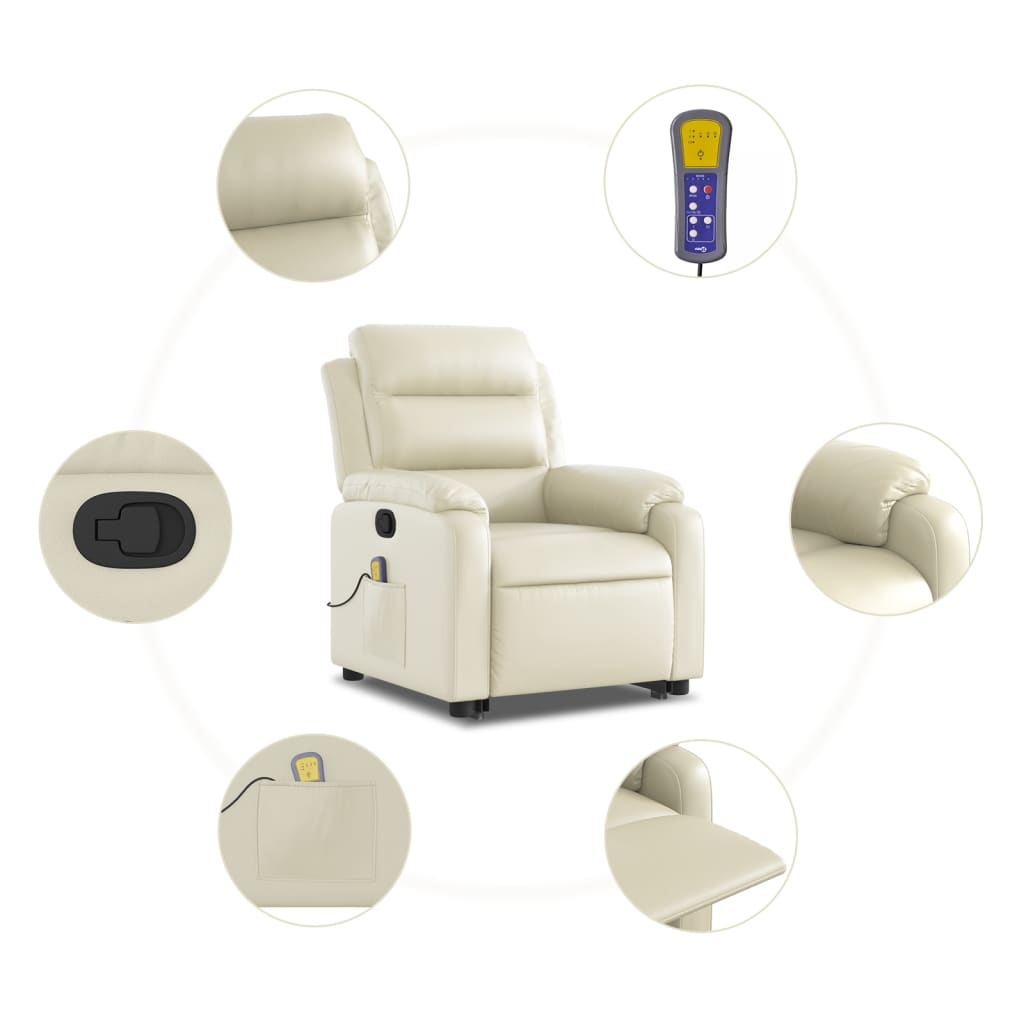 vidaXL Stand up Massage Recliner Chair Cream Faux Leather-5