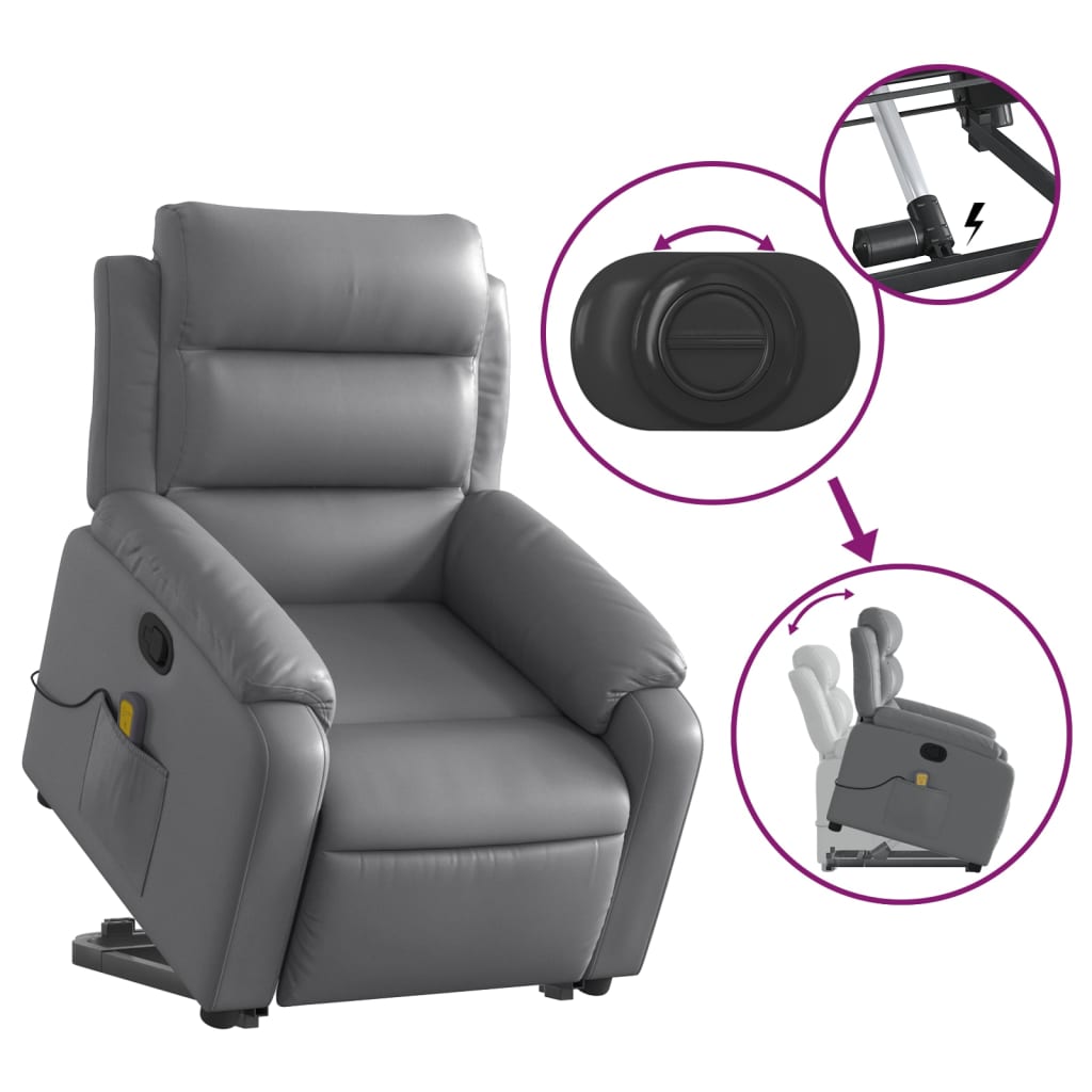 vidaXL Stand up Massage Recliner Chair Gray Faux Leather-3