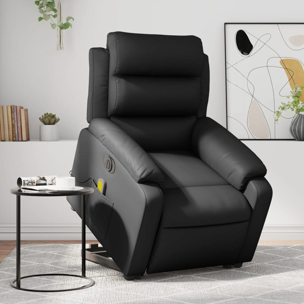 vidaXL Electric Stand up Massage Recliner Chair Black Faux Leather-0