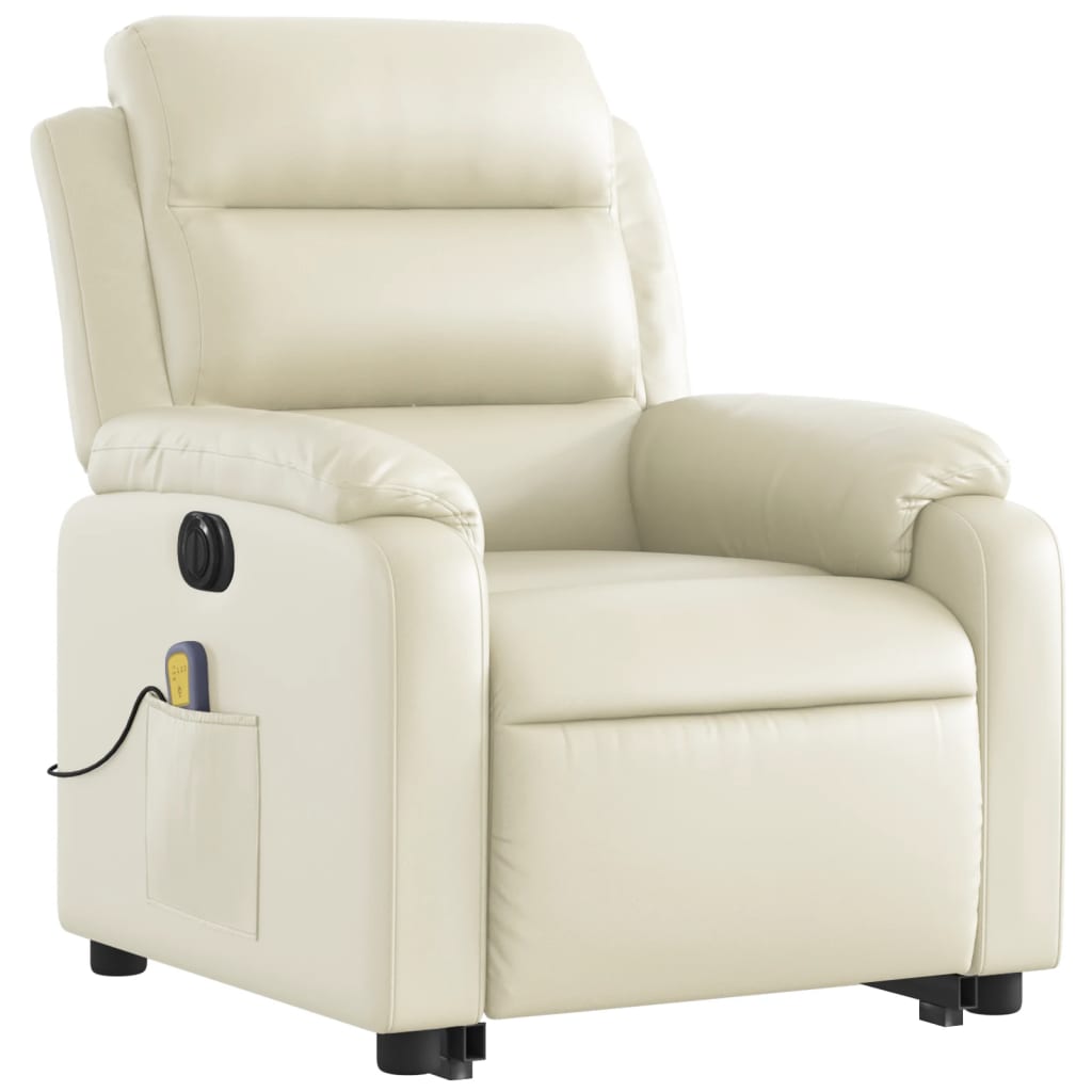 vidaXL Electric Stand up Massage Recliner Chair Cream Faux Leather-1