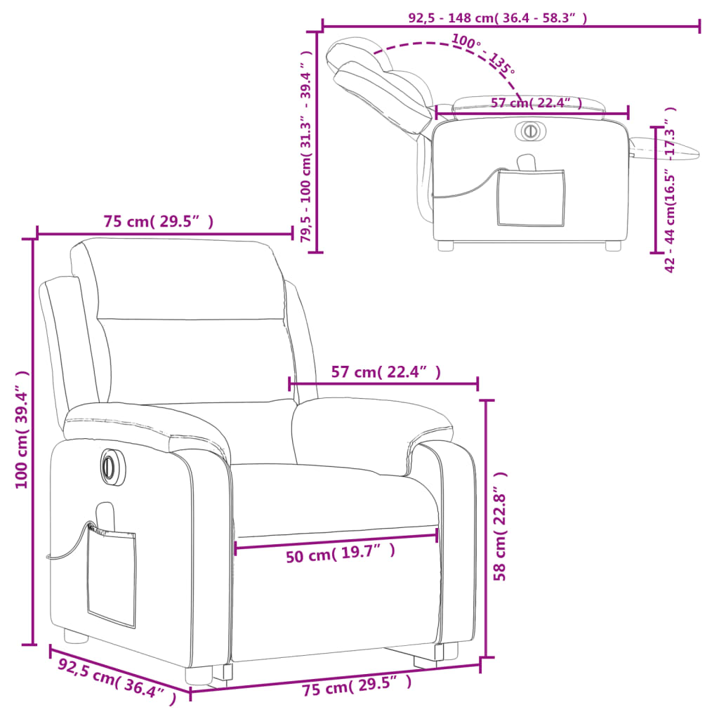 vidaXL Electric Stand up Massage Recliner Chair Cream Faux Leather-8