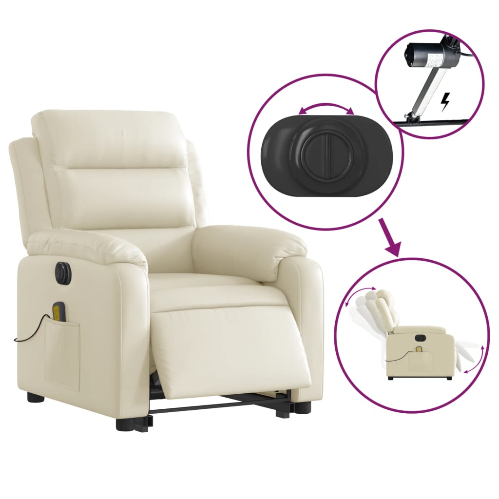 vidaXL Electric Stand up Massage Recliner Chair Cream Faux Leather-3