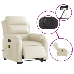 vidaXL Electric Stand up Massage Recliner Chair Cream Faux Leather-3