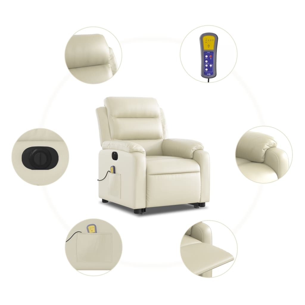 vidaXL Electric Stand up Massage Recliner Chair Cream Faux Leather-5