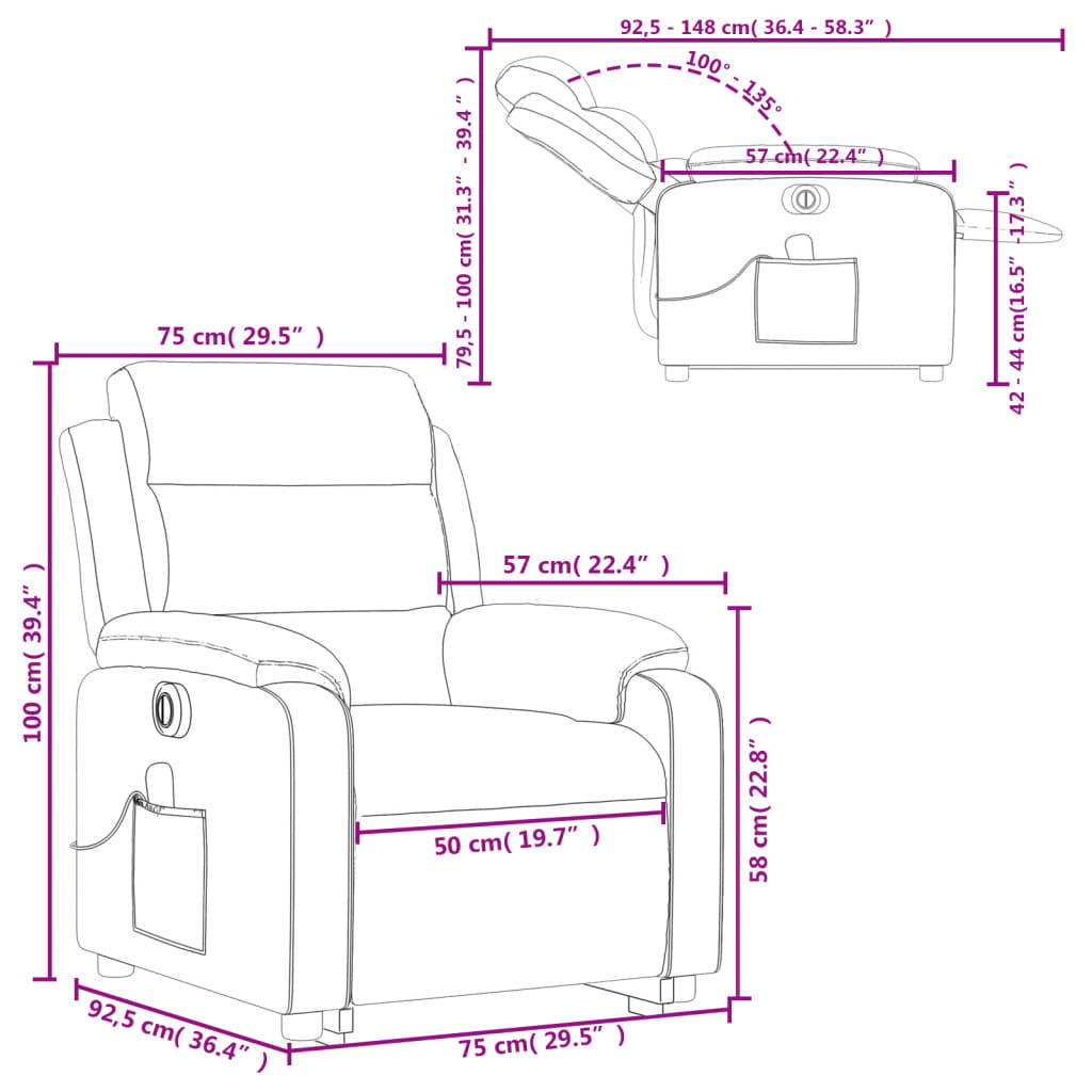 vidaXL Electric Stand up Massage Recliner Chair Gray Faux Leather-8