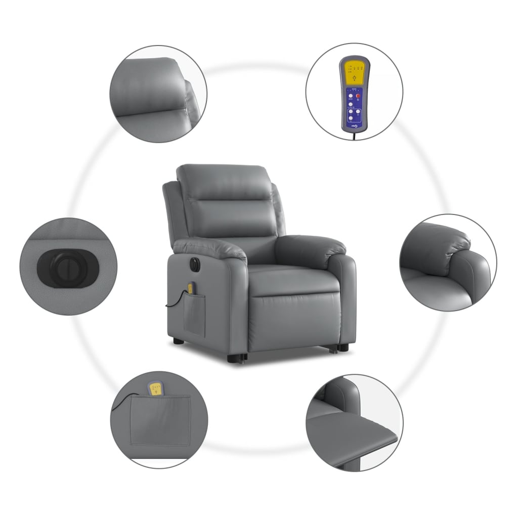 vidaXL Electric Stand up Massage Recliner Chair Gray Faux Leather-5