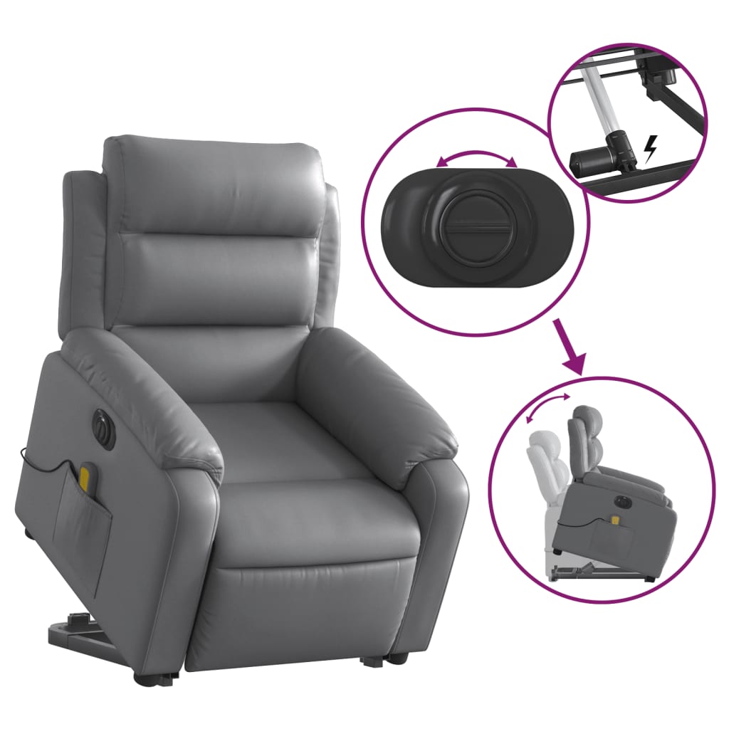 vidaXL Electric Stand up Massage Recliner Chair Gray Faux Leather-7