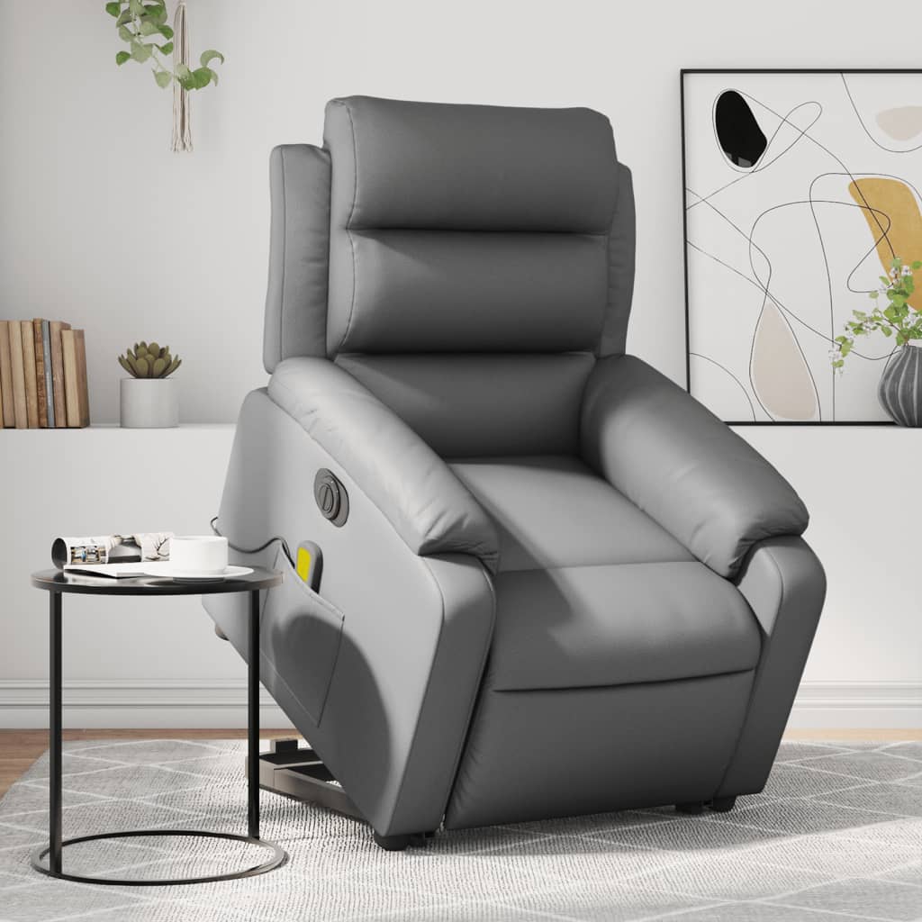 vidaXL Electric Stand up Massage Recliner Chair Gray Faux Leather-0