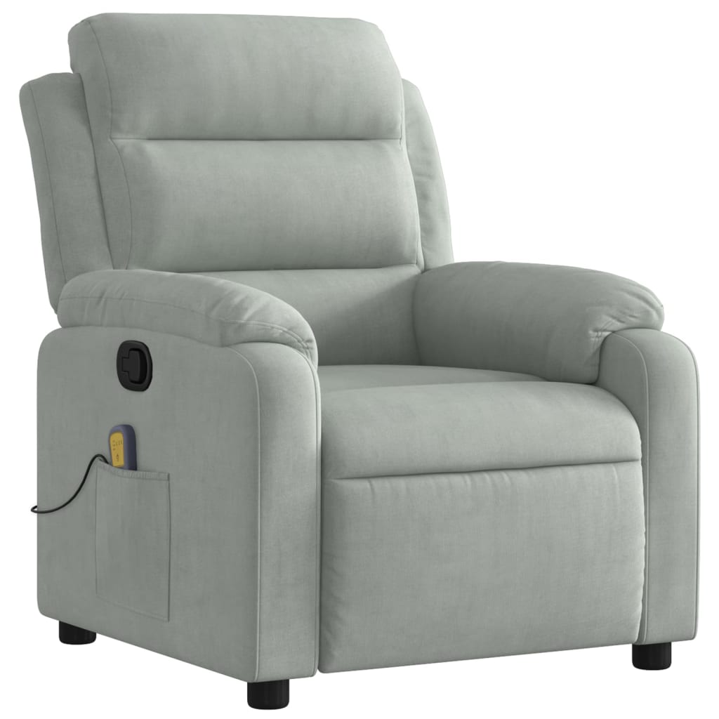 vidaXL Massage Recliner Chair Light Gray Velvet-0