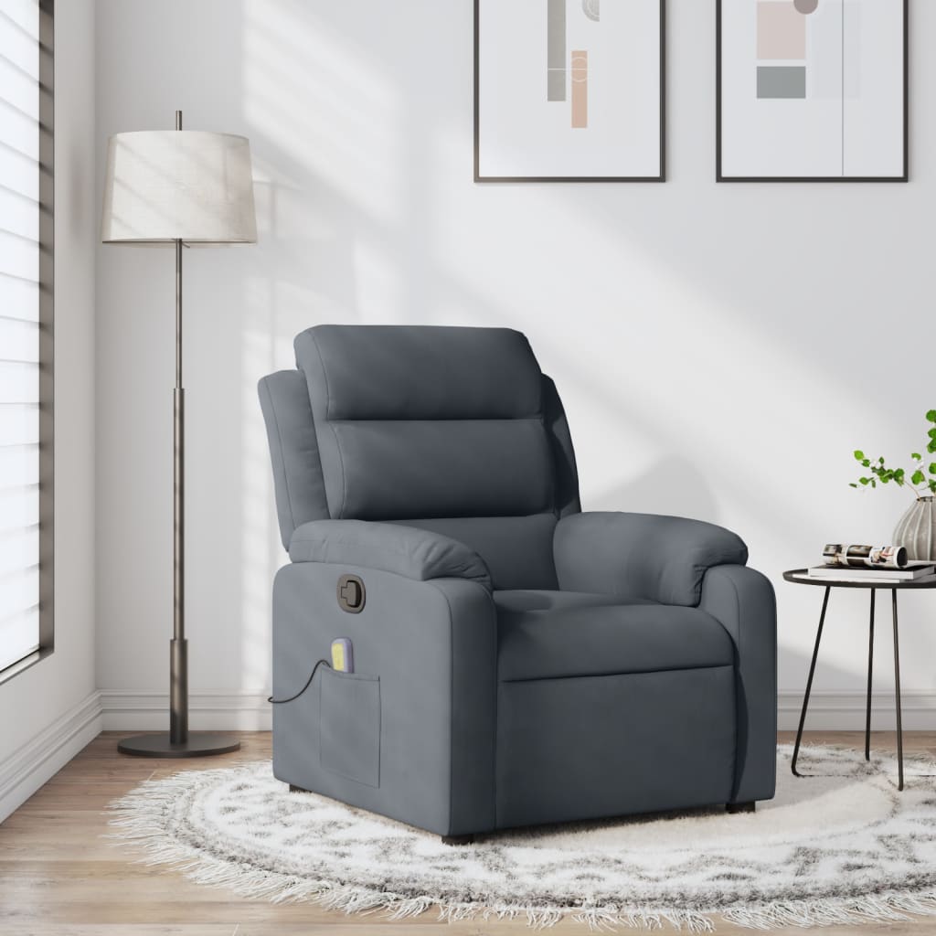 vidaXL Massage Recliner Chair Dark Gray Velvet-7