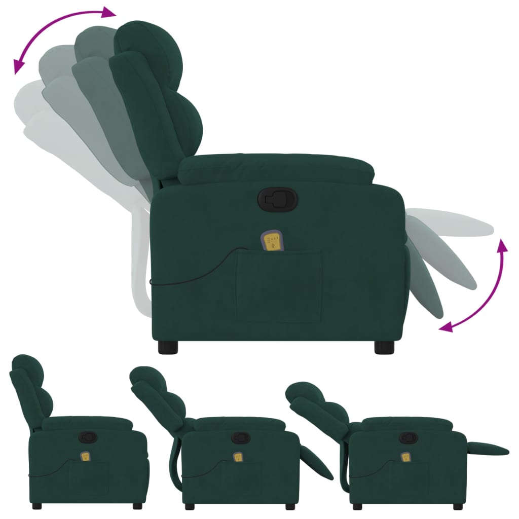 vidaXL Massage Recliner Chair Dark Green Velvet-2