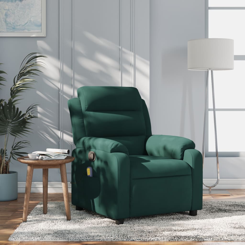 vidaXL Massage Recliner Chair Dark Green Velvet-7