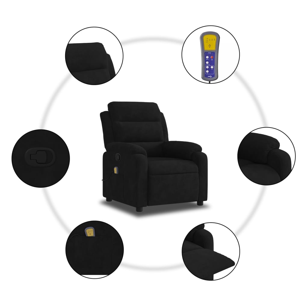 vidaXL Massage Recliner Chair Black Velvet-4