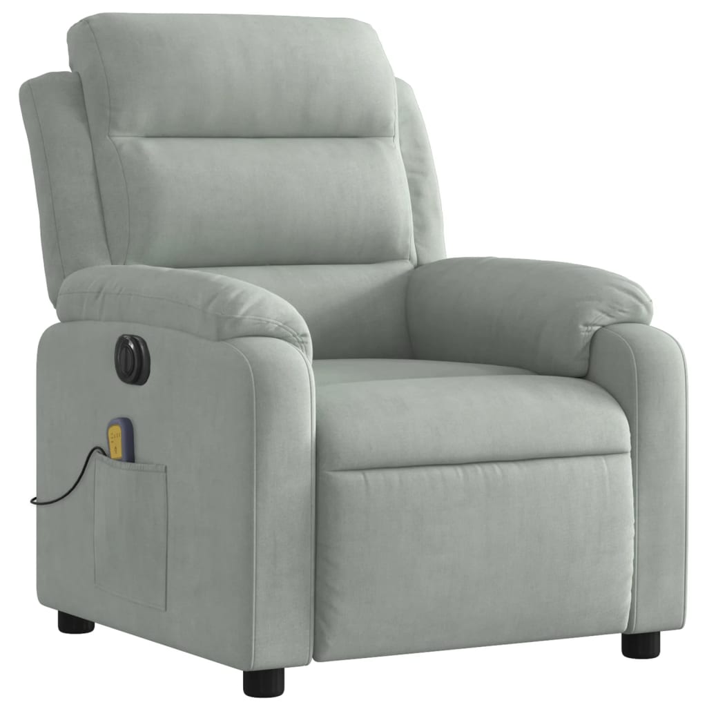 vidaXL Electric Massage Recliner Chair Light Gray Velvet-1