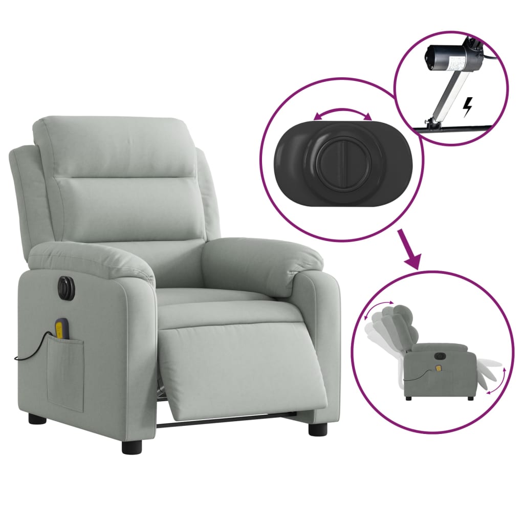 vidaXL Electric Massage Recliner Chair Light Gray Velvet-3