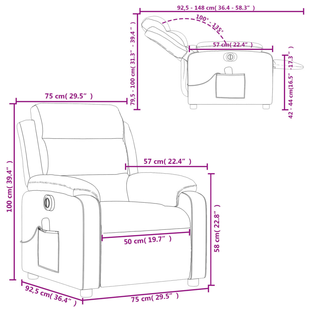 vidaXL Electric Massage Recliner Chair Dark Gray Velvet-8