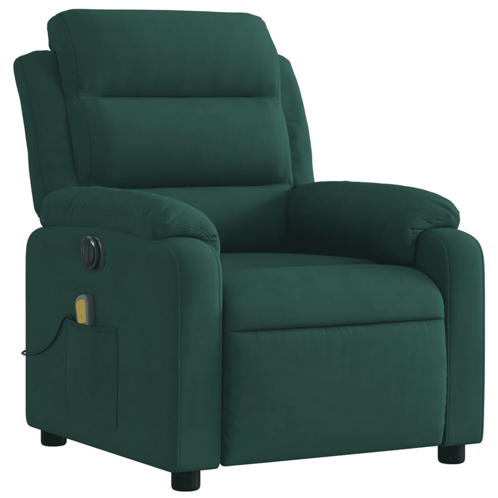 vidaXL Electric Massage Recliner Chair Dark Green Velvet-1