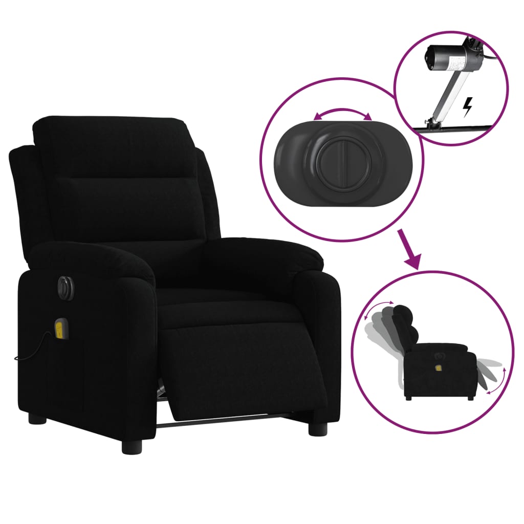 vidaXL Electric Massage Recliner Chair Black Velvet-3